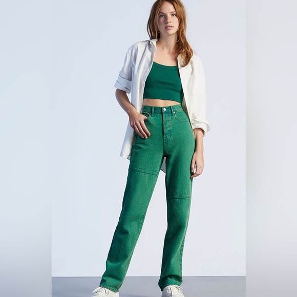 PacSun| High Waist Green Mom Jean with Contrast White Stitching, Size 30••• - Picture 1 of 13